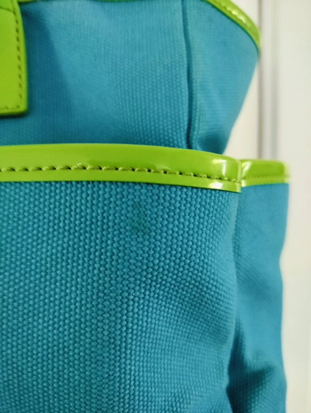 Kate Spade New York Vintage Canvas Utility Tote Turquoise Lime Green Patent Trim